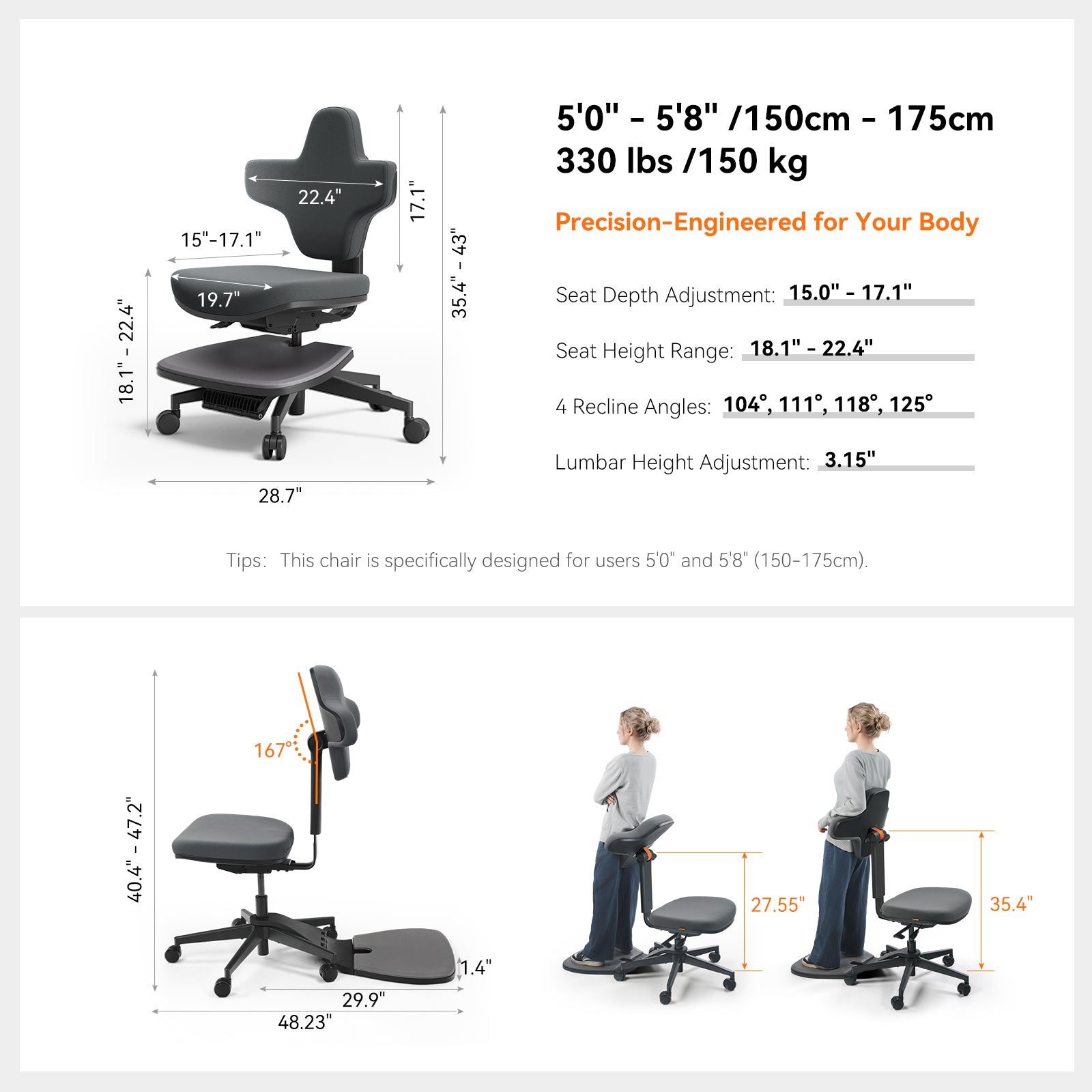 Newtral MT-M-DG Standing-Mate Ergonomic Standing Desk Chair