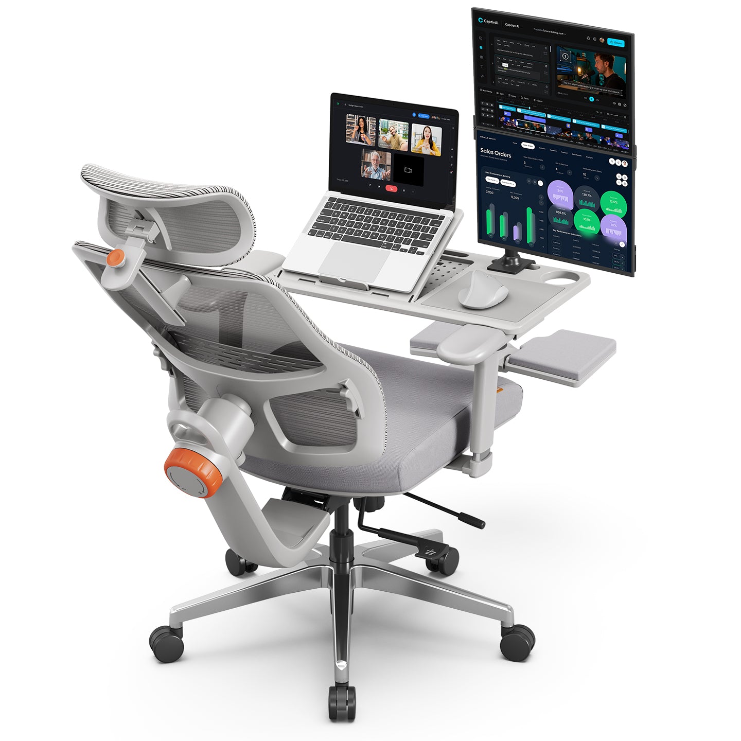Newtral Magic H-GPRO Ergonomic Office Chair with Laptop Table-Grey