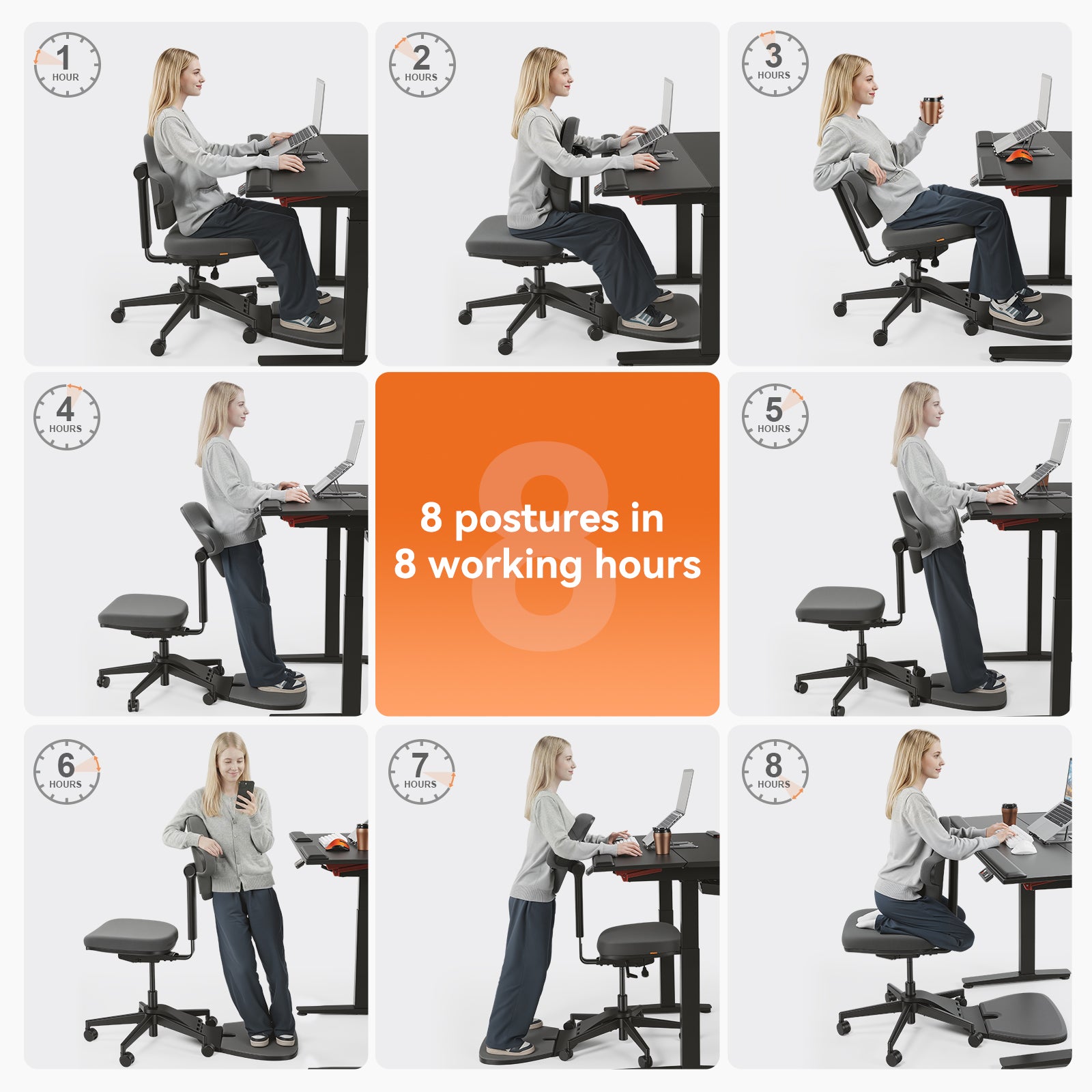 8 postures of standing desk chair