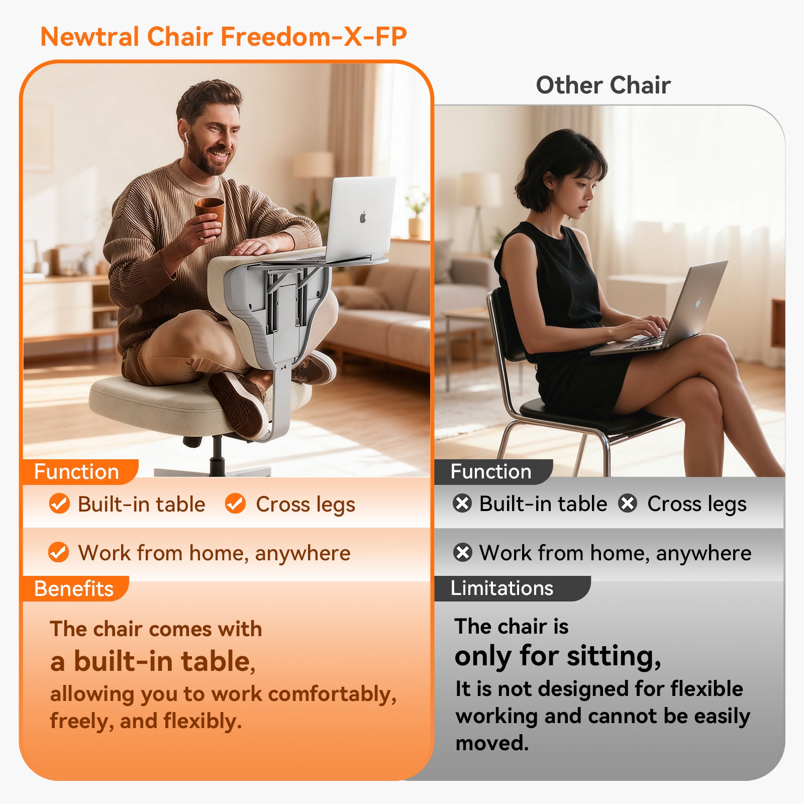 Newtral Freedom-X Pro Cross Legged Chair (Without Armrest) Apricot