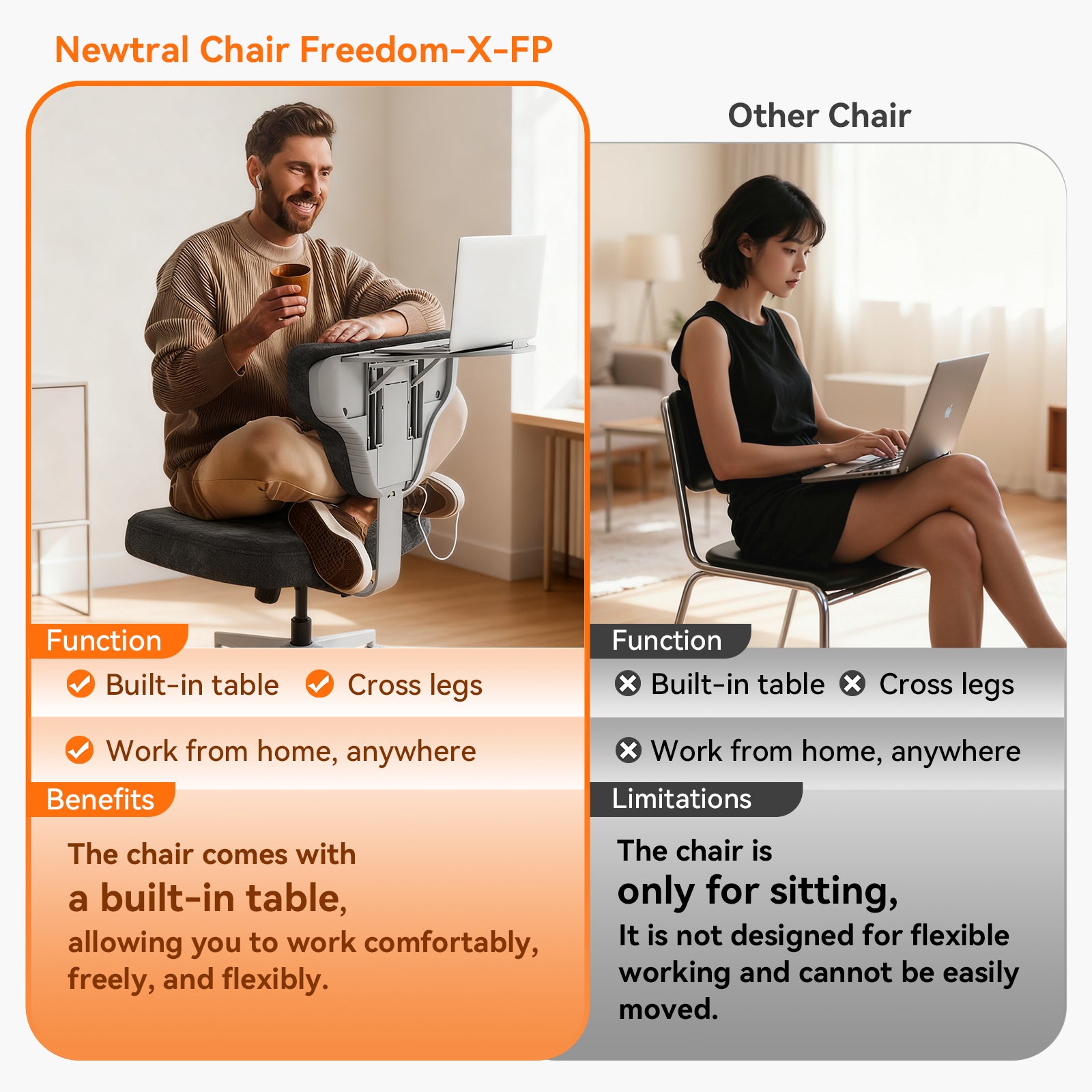 Newtral Freedom-X Pro Cross Legged Chair (Without Armrest) Dark Grey