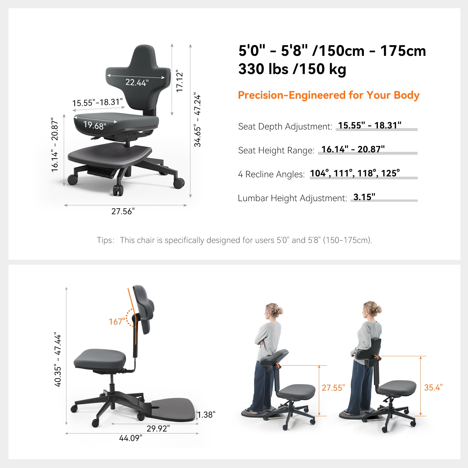 ergonomic standing desk chair specifications