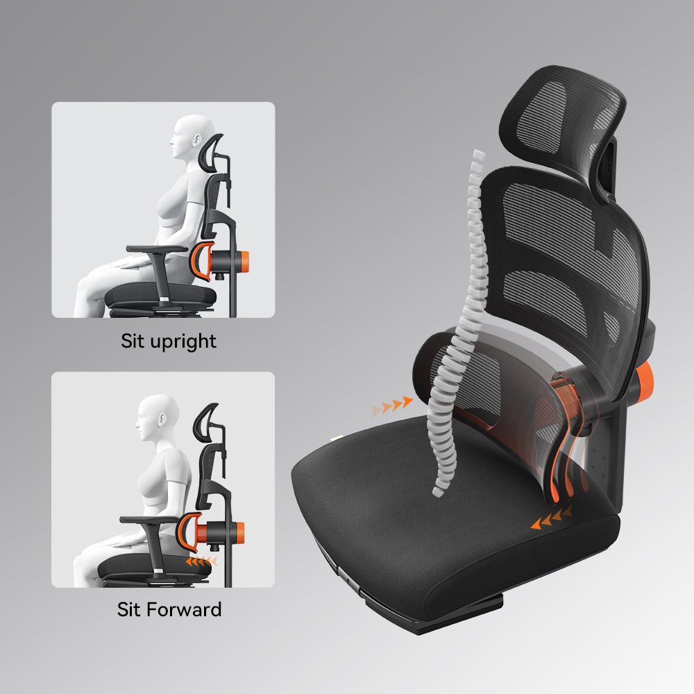 Newtral NT002 Ergonomischer Bürostuhl mit automatischer Lendenwirbelstütze – Schwarz